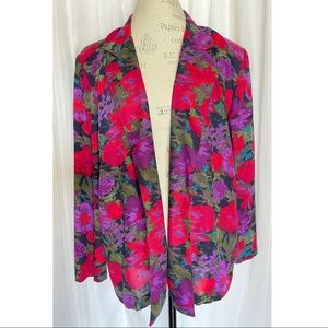 Vintage Red/ Multi Color Floral Print Oversized One-Button Blazer Size: 16